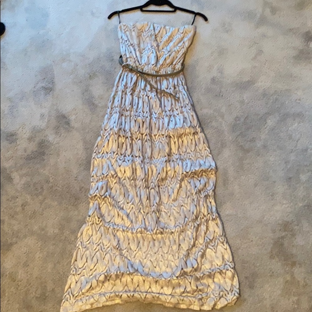 Gold strapless dress with belt